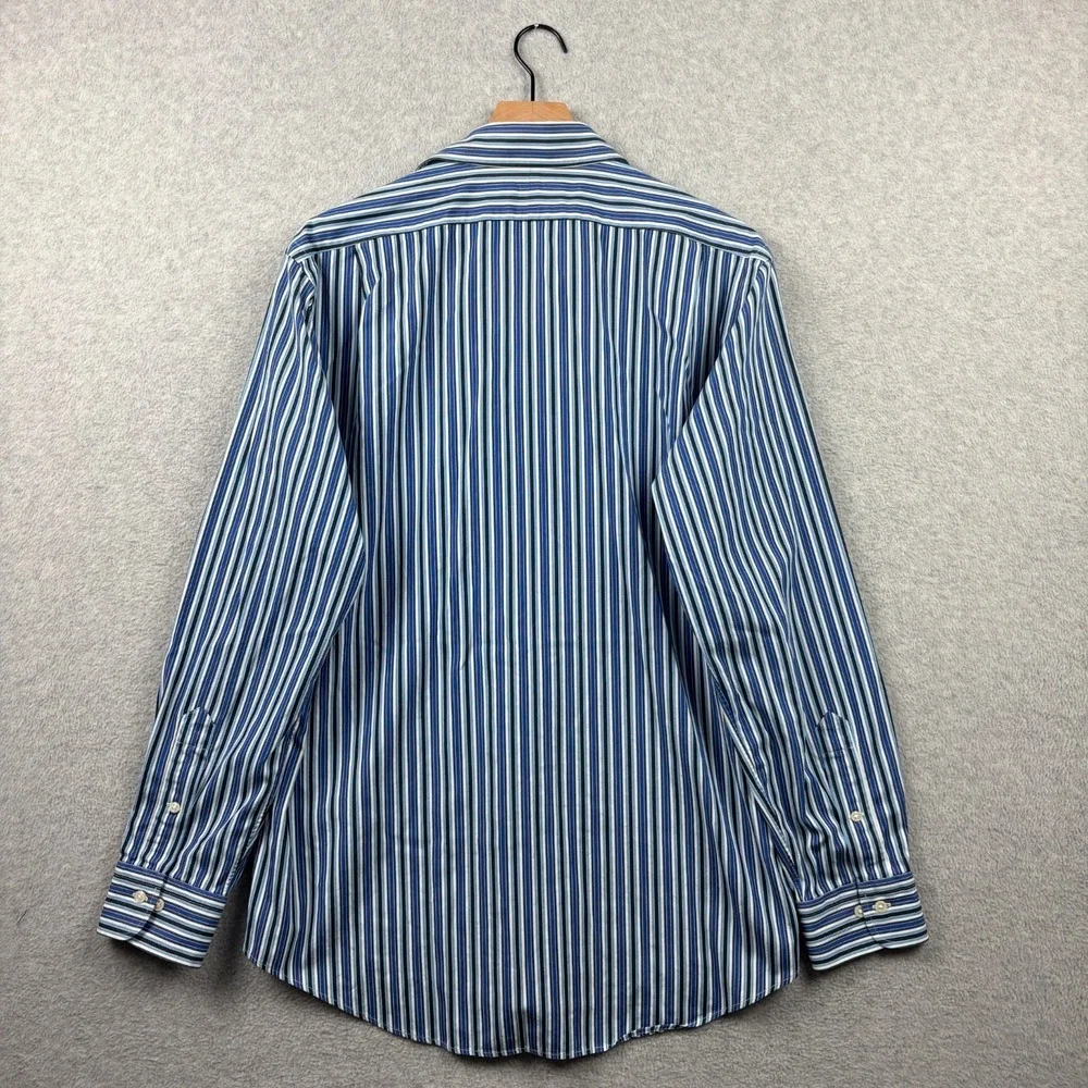 Polo Ralph Lauren Shirt Mens 16.5 34 35 Blue Striped Curham Button Up Poplin